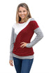 Sexy Burgundy Shoulder Slope Trio Color Block Shirt